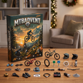 MTBAdvent calendar on a desk with the 24 mini mountain bike trinkets laid out